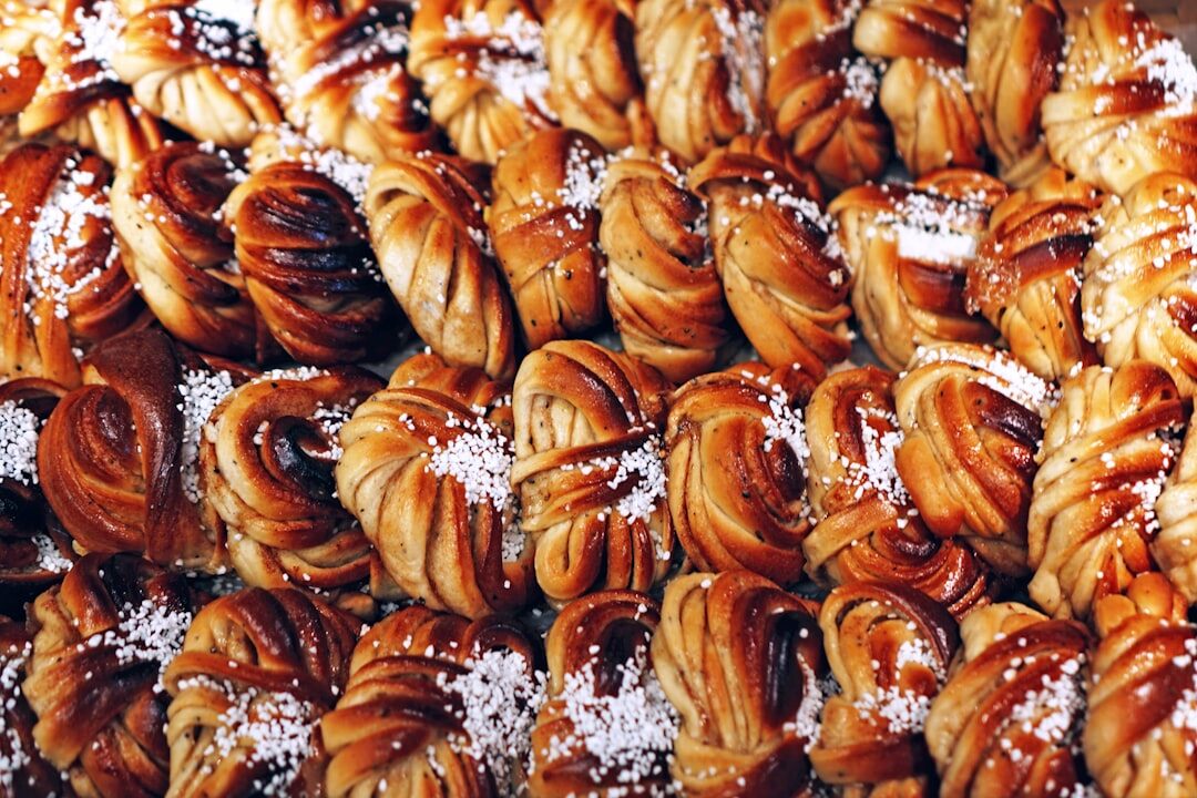 Homemade buchty pastries on a wooden table