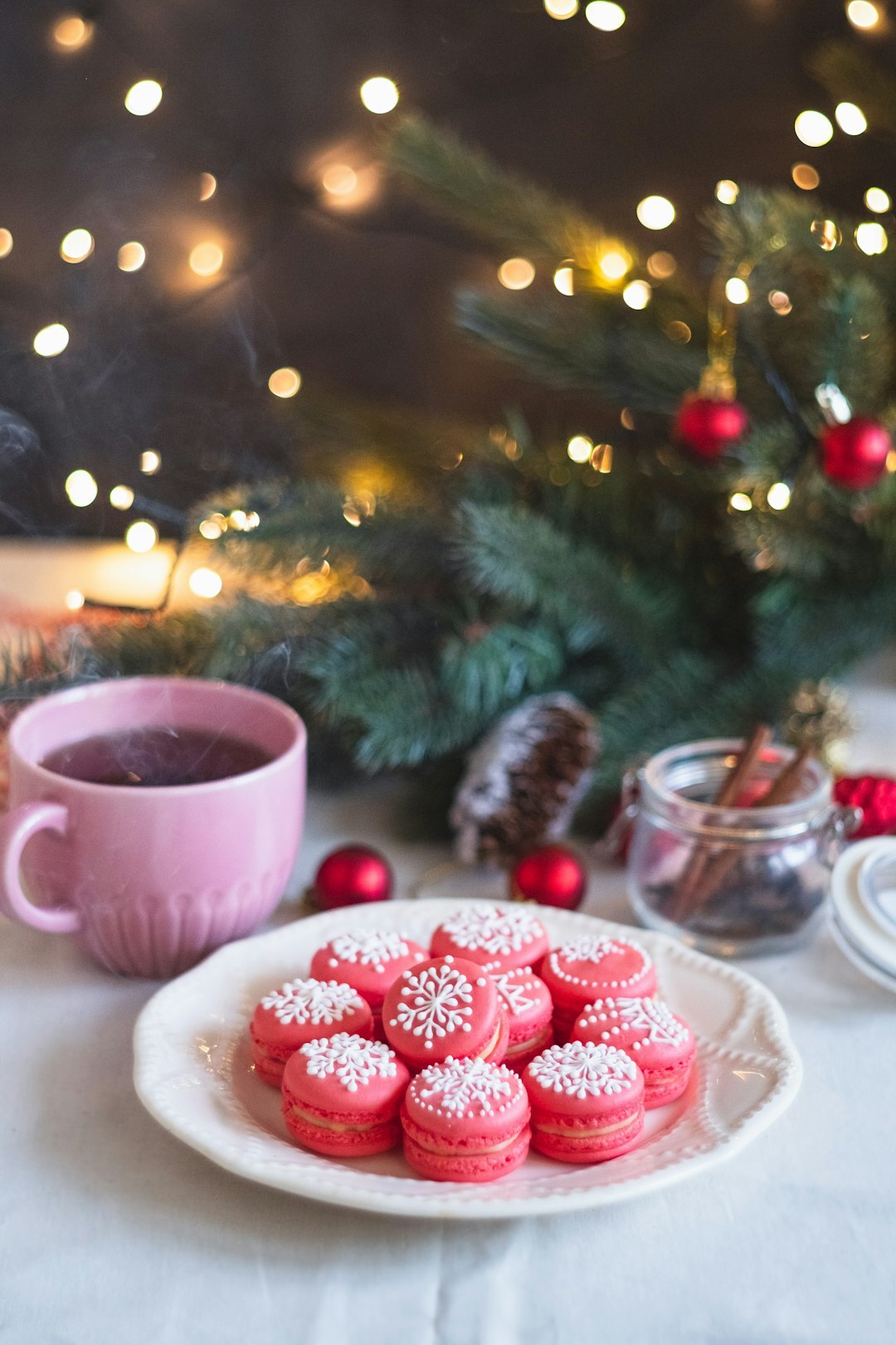 Christmas cukroví cookies on a plate in winter kitchen